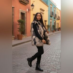 Riflessi Elegant Faux Fur Teddy Jacket - Black and Tan